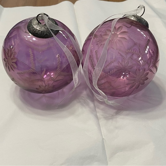 Pottery barn glass 4” ball ornaments purple - Picture 2 of 2